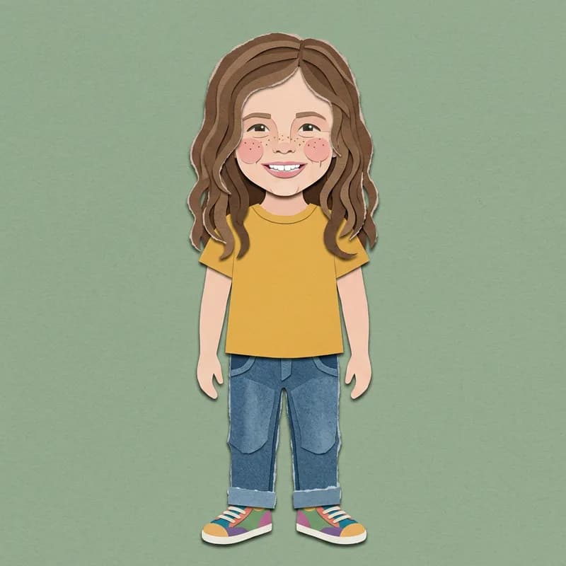 Lena as a character in the Paper Collage style