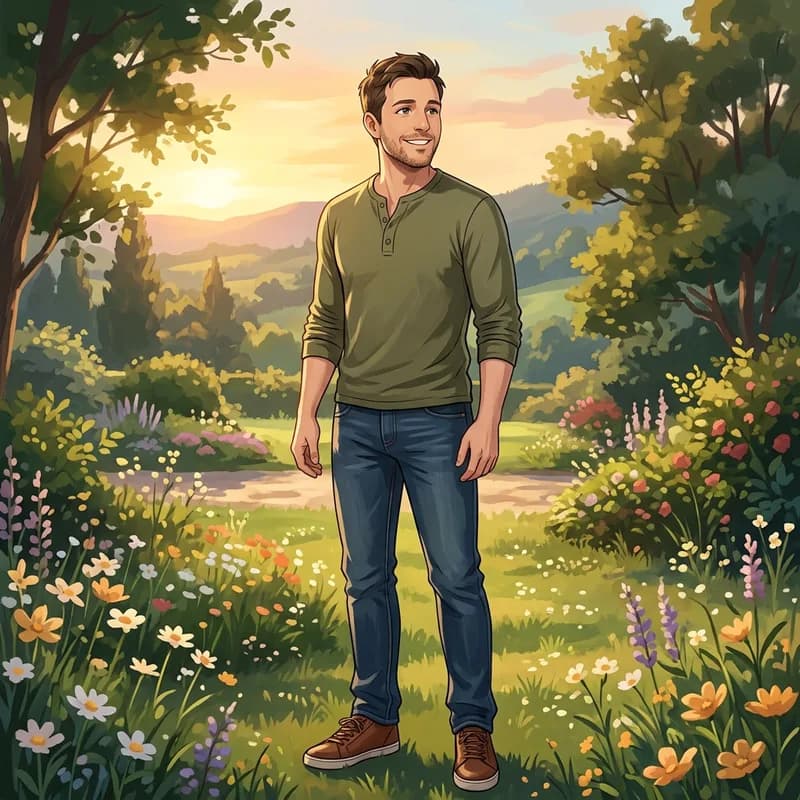 Dad as a character in the Painterly Anime style