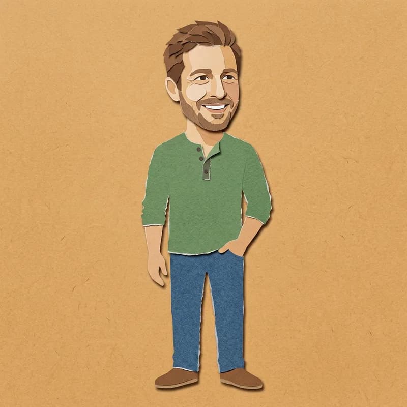 Dad as a character in the Paper Collage style