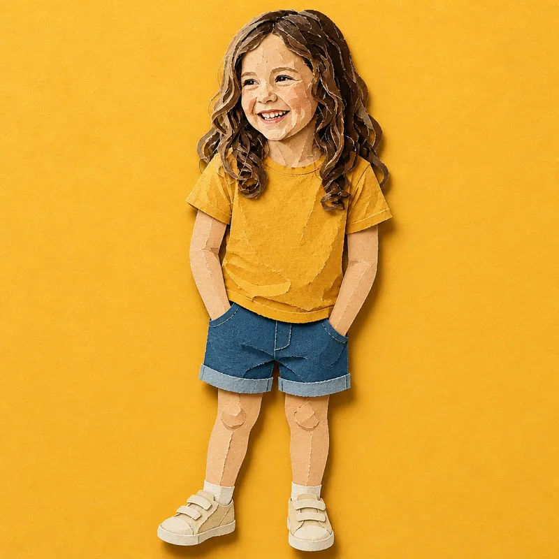 Lena als Figur im Zeichenstil Papiercollage