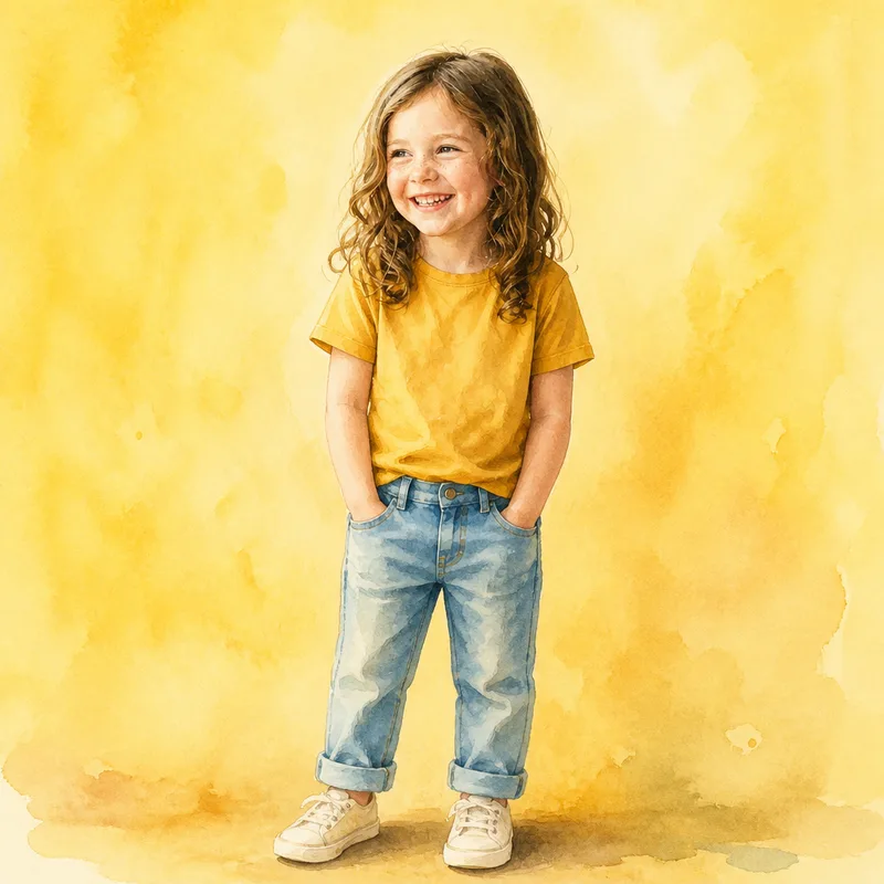 Lena als Figur im Zeichenstil Aquarell