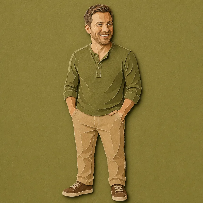 Papa als Figur im Zeichenstil Papiercollage